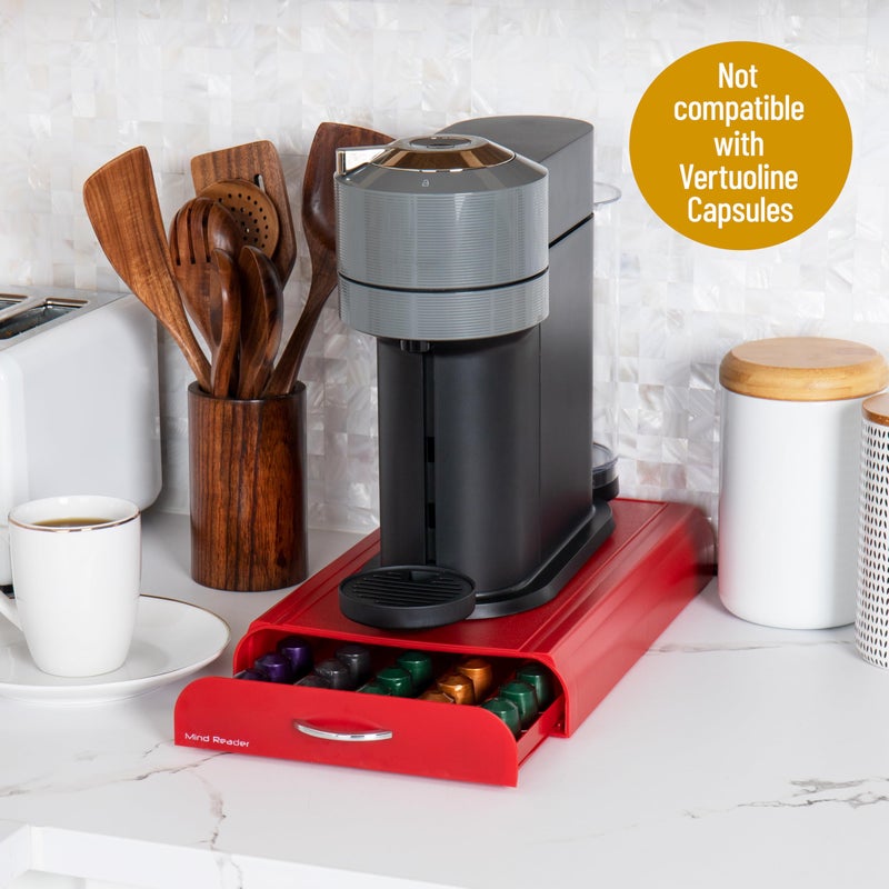 Mind Reader Nespresso Compatible Capsule Drawer, Countertop Organizer, Coffee Pod Holder, Storage, 9.25"L x 15"W x 2"H, Red - Image 2